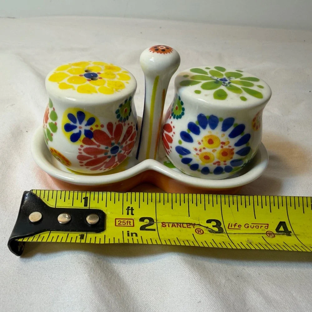 Anthropologie Floral Salt and Pepper Shaker Set with Caddy Tray Multicolor